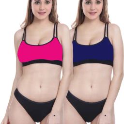 AROUSY Blue & Pink Cotton Bra Panty Set - Pack Of 2-image-101