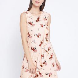 Zastraa Women Peach-Coloured Printed Fit and Flare Dress-image-23