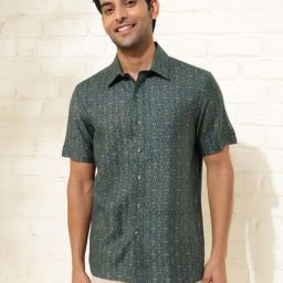 Fabindia Green Viscose Silk Straight Fit Printed Shirts-image-79
