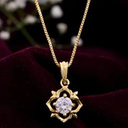 VOJ Gold Plated Flower Shaped AD Studded Pendant With Chain-image-8