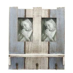 TAYHAA Wooden Blue Wood Photo Frame With Key Hooks-36