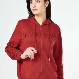 Honey by Pantaloons Red Cotton Embroidered Hoodie-image-7