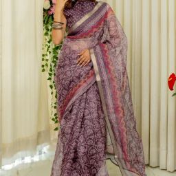 Mirchi Fashion Purple Kota Doria/Polyester Floral Saree With Unstitched Blouse-image-95