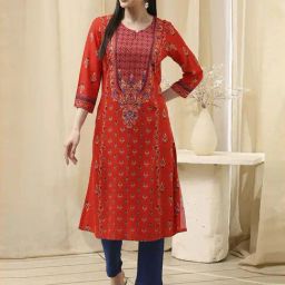Biba Red Regular Fit Printed Kurta-1