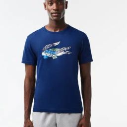 Lacoste Navy Cotton Regular Fit Printed T-Shirt-image-9