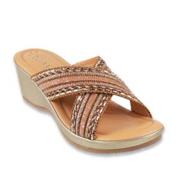 Catwalk Women's Tan Cross Strap Wedges-picture-0