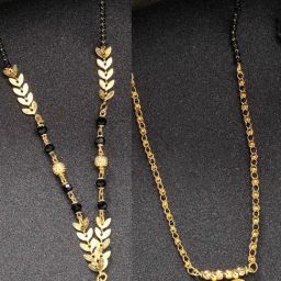 NVR Women's Gold-Plated Black Beaded Mangalsutra - Set of 2-36