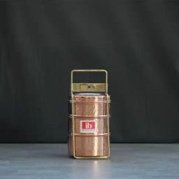 Indian Bartan Brown Copper 3 Containers Tiffin Box-11