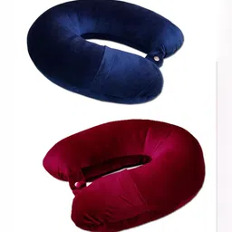 ANA Maroon Set of 2 Fibre Filled Faux Velvet Breathable Travel Pillow-picture-10