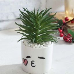 TAYHAA White & Green Polyester Succulent Plant With Pot-30