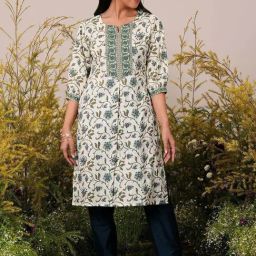 Libas White Cotton Floral Print Straight Kurta-image-51