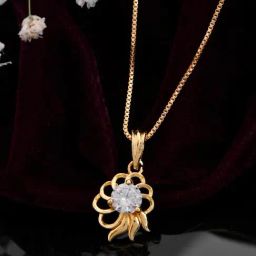 VOJ Gold Plated Flower Shaped AD Studded Pendant With Chain-picture-16