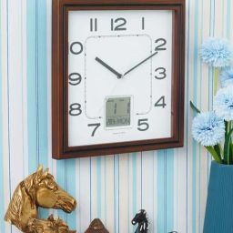 CHRONIKLE Brown Wooden Non Ticking Silent Analog & Digital Square Wall Clock image 5