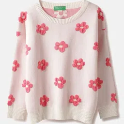 United Colors of Benetton Girls Light Pink Embroidered Full Sleeves Sweater-image-60