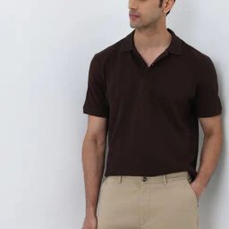 WES Casuals by Westside Brown Relaxed-Fit Cotton Blend Polo T-Shirt-image-24