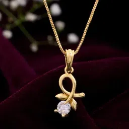 VOJ Gold Plated Flower Shaped AD Studded Pendant With Chain-image-87