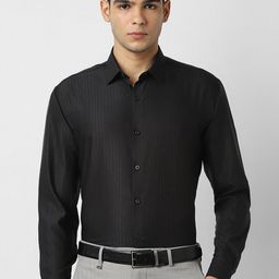 V Dot Slim Fit Vertical Striped Textured Spread Collar Formal Shirt-image-18