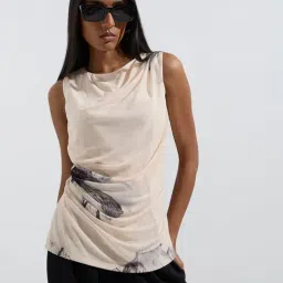 Wardrobe by Westside Beige Floral Detailed Mesh Top-picture-45