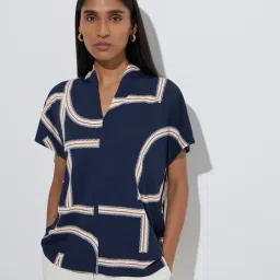 Wardrobe by Westside Navy Abstract Printed Blouse-picture-47