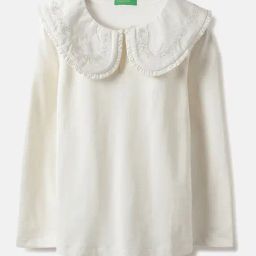 United Colors of Benetton Girls White Embroidered Full Sleeves Top-image-60