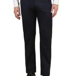 Allen Solly Navy Cotton Slim Fit Solid Trousers-picture-45