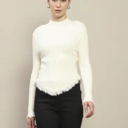 Madame White Regular Fit Self Pattern Sweater-2