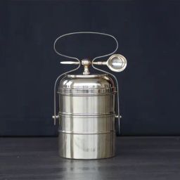 Indian Bartan Gold Brass Vintage 2 Containers Tiffin Box-31