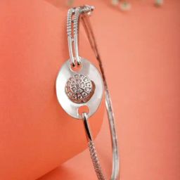 Panash Rhodium Plated Cubic Zirconia Studded & Bangle Style Bracelet-3