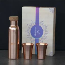Indian Bartan Brown Copper Glossy Straight Bottle With 2-Piece Glasses (800ml)-45