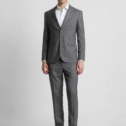 Peter England Grey Slim Fit Checks Two Piece Suit-image-36