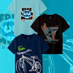 Codez Kids Blue & Black Printed T-Shirt (Pack Of 3)-image-12