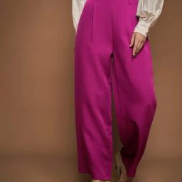 KASSUALLY Pink Solid Formal Trousers-image-5