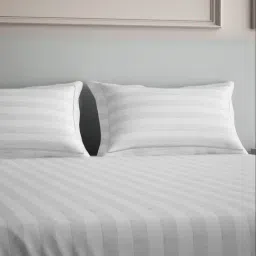 Mulberry Living Cotton Stripes White 300 TC Super King Size Bedsheet with 2 Pillow Covers-image-3