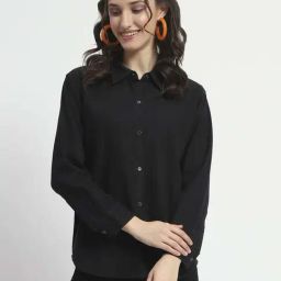 MADAME Black Cotton Plain Shirt-image-44