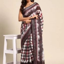 Kalyan Silks Brown Cotton Printed Saree With Unstitched Blouse-picture-19