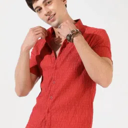 Campus Sutra Red Regular Fit Texture Shirt-picture-26