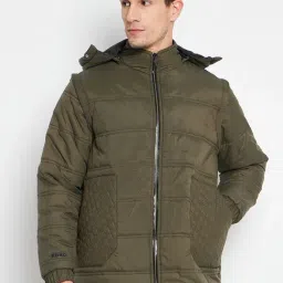 EDRIO Olive Relaxed Fit Quilted Hooded Jacket-picture-48