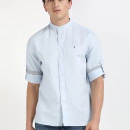 TOMMY HILFIGER Blue Cotton Regular fit Solid Shirt-image-102