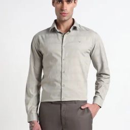 Showoff Grey Cotton Slim Fit Striped Shirt-image-68