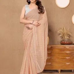 FABMORA Peach Embellished Saree With Unstitched Blouse-image-4