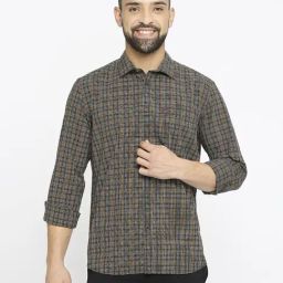 Basics Blue Cotton Slim Fit Checks Shirt-image-32