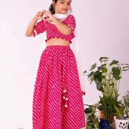 VASTRAMAY Girls Pink Cotton Printed Lehenga Cholis-image-31