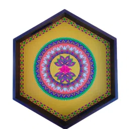 Crayton Multicolour Teak Wood Hexagon Serving Tray - Set of 1 image 3