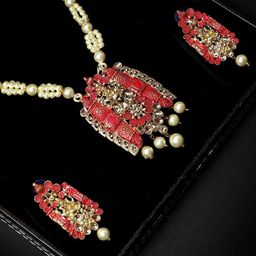 Anouk Gold Plated And Red Artificial Stones Studded & Beaded Necklace And Earrings-36