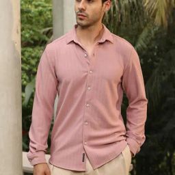 Campus Sutra Pink Poly Spandex Regular Fit Textured Shirt-image-32