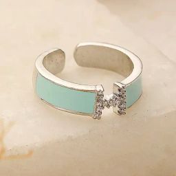 Saraf RS Jewellery Silver Plated Mint Enamelled Minimal Finger Ring-picture-36