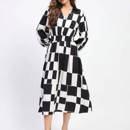 MADAME Black & White Checkered Midi Dress-picture-22