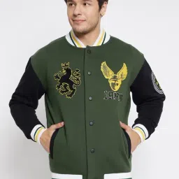 EDRIO Olive Relaxed Fit Printed Bomber Jacket-picture-37