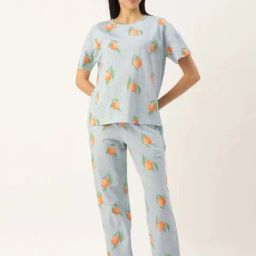 Clt.s Blue Cotton Printed T-Shirt Pyjama Set-image-4