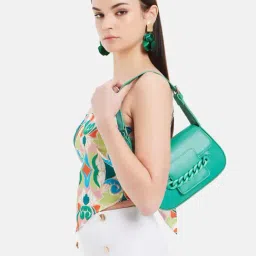 Kazo Neon Green Synthetic Solid Shoulder Handbag-image-64